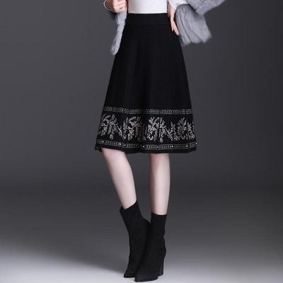 Ethnischer Stil Floral Gestrickter A-Linien Midi-Rock - Hohe Taille Herbst/Winter 2025