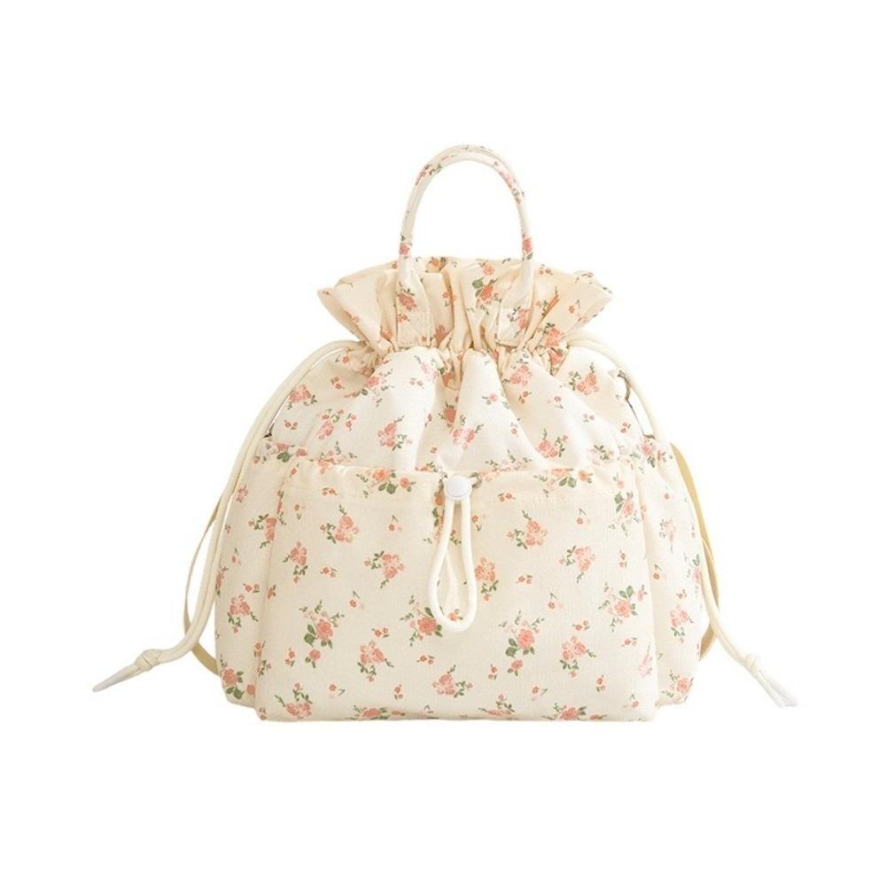Large Capacity Drawstring Insulated Lunch Bag Floral Leopard Print Meal Container Bag  Picnic