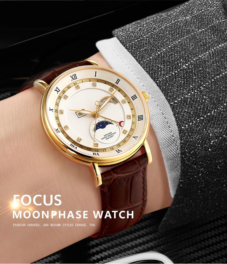 Custom Logo Private Label Watch Men Waterproof Chronograph Wrist Watch Luxury Quartz Sports Moon Phase Business Watches