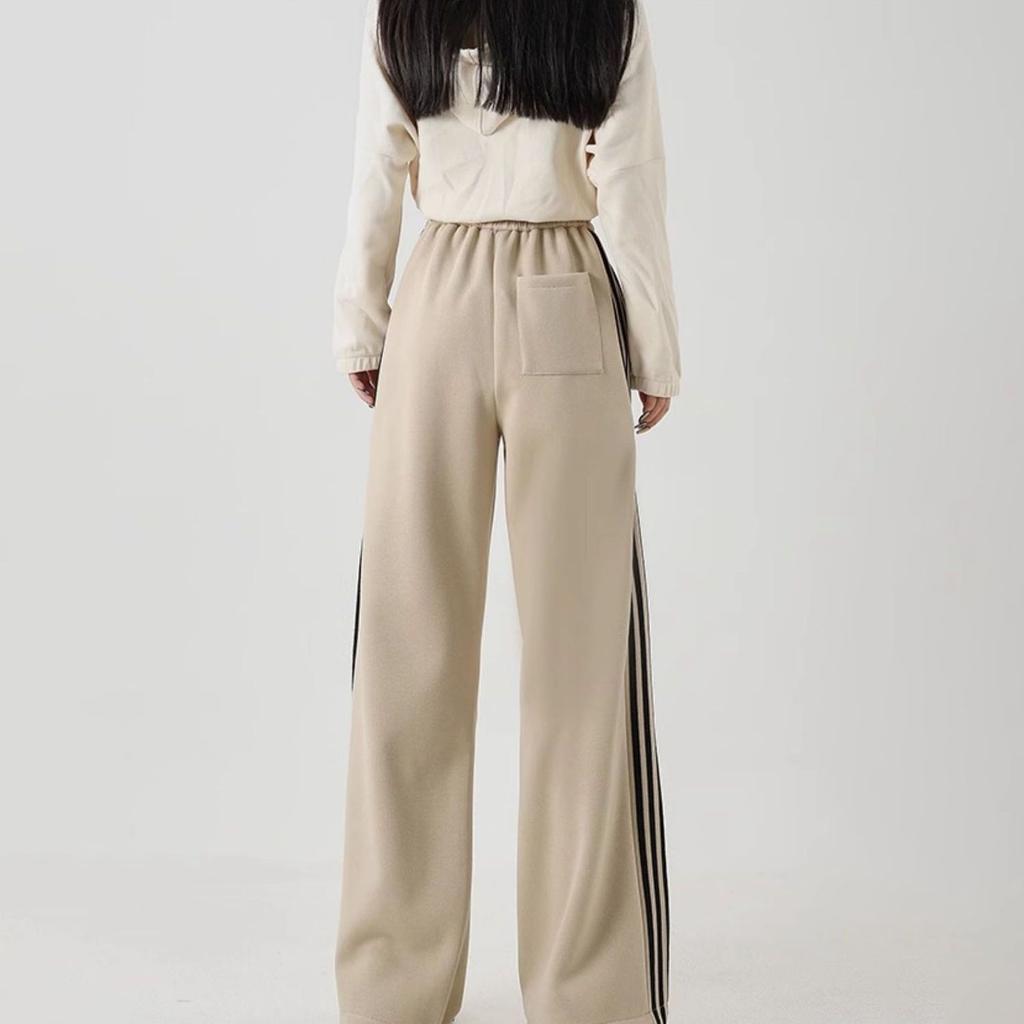 Women's High - Street American - Style Wide - Leg Striped Utility Joggers - Straight - Leg Casual Ankle - Length Sporty Pants