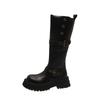 Black Retro British Style Thick Heel Thick-soled Boots Women's Autumn and Winter New Boots Tall and Thin Knight Boots