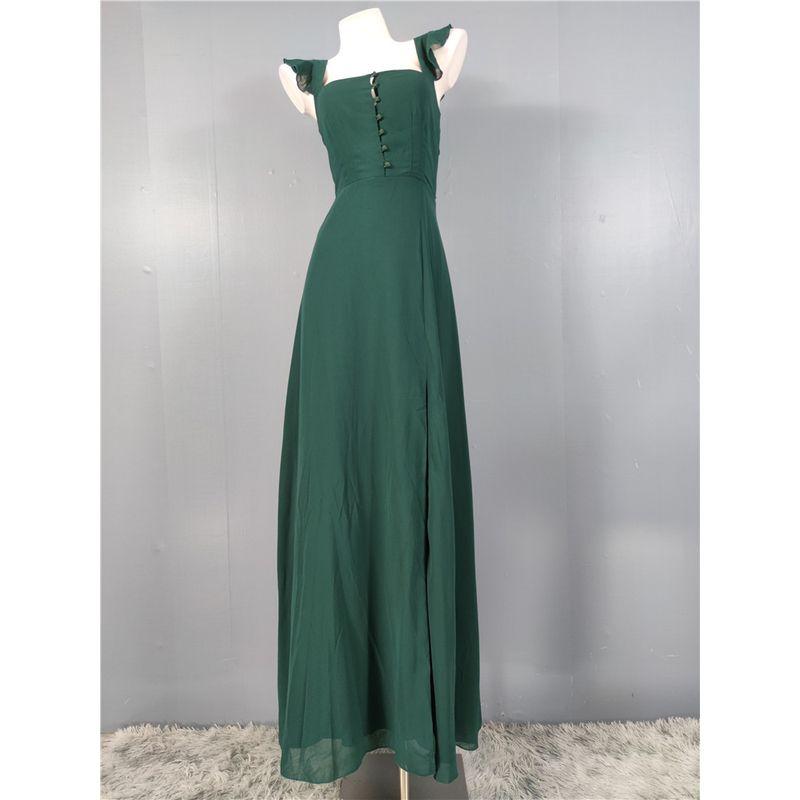 Export Single Lu Home Hepburn Square Collar Design off-Shoulder Ruffles Vacation Elegant Chiffon Fairy Temperamental Dress