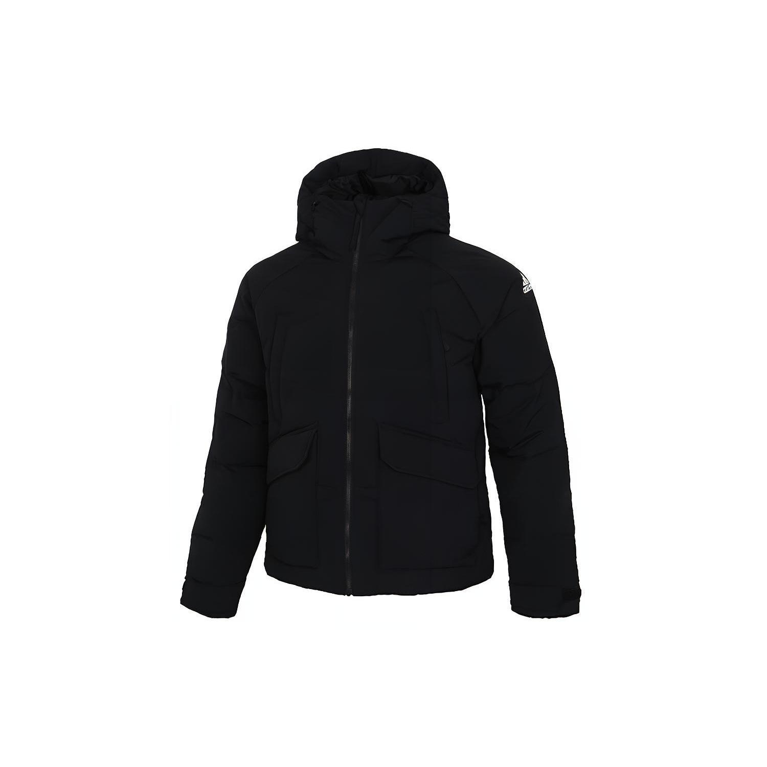 adidas Big Baffle Jkt Casual Sports Zipper Cardigan hooded down Jacket Black Men s GT6538