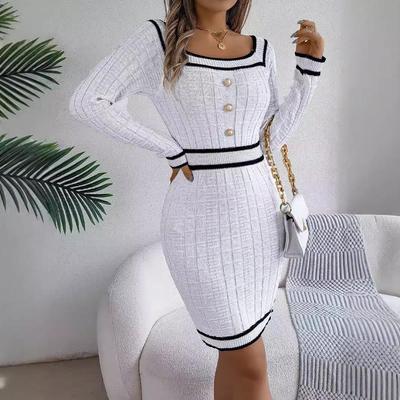 Herbst Winter Lazy Wind Loose O-Neck Sweater Dress Damen Langarm Straight Knit Pit Stripe Wide Kleider