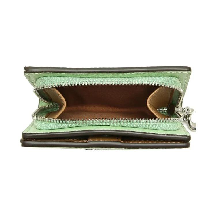New COACH Snap Wallet Leather Card Holder, Wallet Mini Women's Grass Green C2862-SVTY6