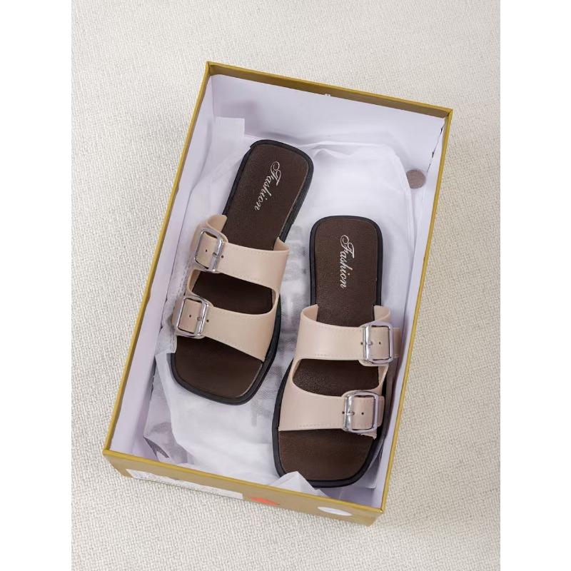 New slippers women's summer retro seaside beach soft flat one-word sandals outside