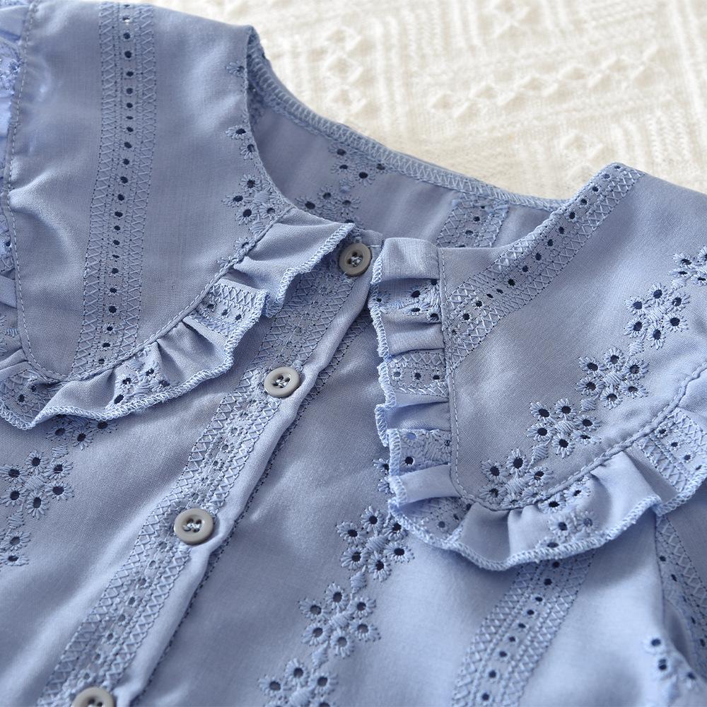 New Korean Style Girls' Clothing Doll Collar Turn-Down Collar Floral Embroidery Top and Short Skirt Two-Piece Casual Set