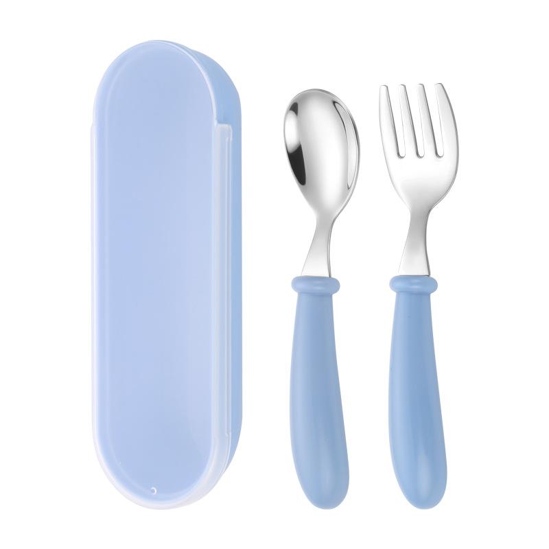 Cartoon 304 Stainless Steel Children's Tableware Cute Eating Spoon Fork Toddler Round Handle Feeding Spoon Portable Gift Set