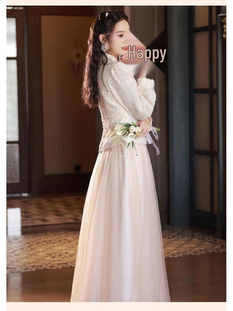 Neues Brautjungfernkleid im chinesischen Stil - Champagnerfarbenes, figurbetontes Design für alle Jahreszeiten