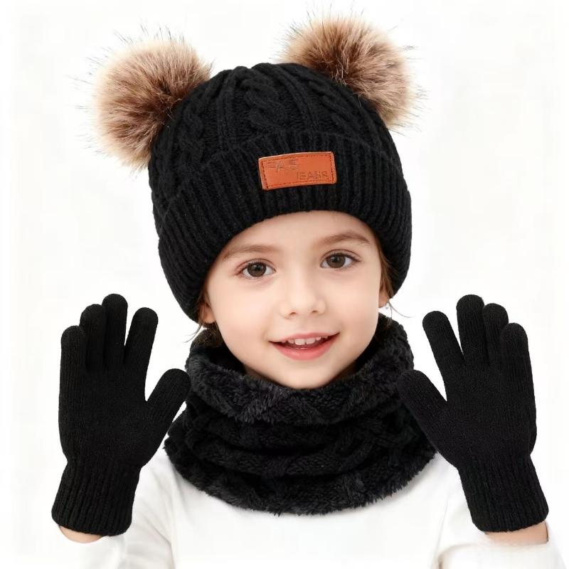 Baby Winter Knitted Hat Gloves Scarf Sets Boys Girls Warm Ear Protection Beanie Hat Gloves Knit Children'S Winter Accessories