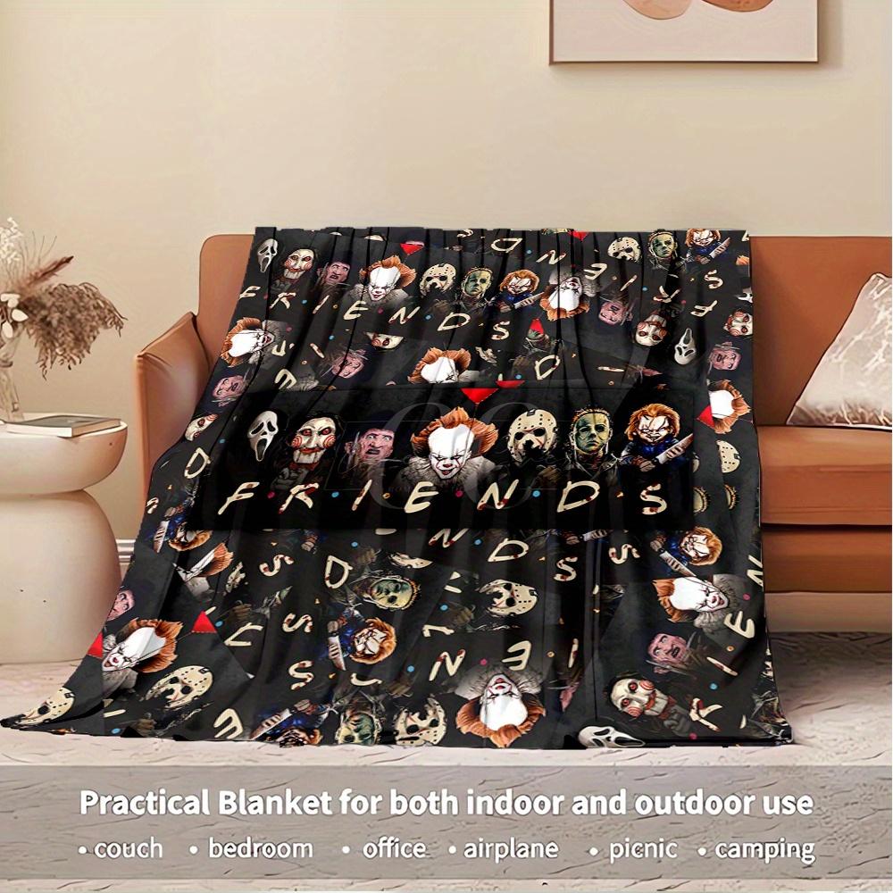1pc Horror, ,Printed Flannel Blanket, Super Soft Plush Bed Cover, Four Seasons Quilt for Sofa, Bed, Office,90