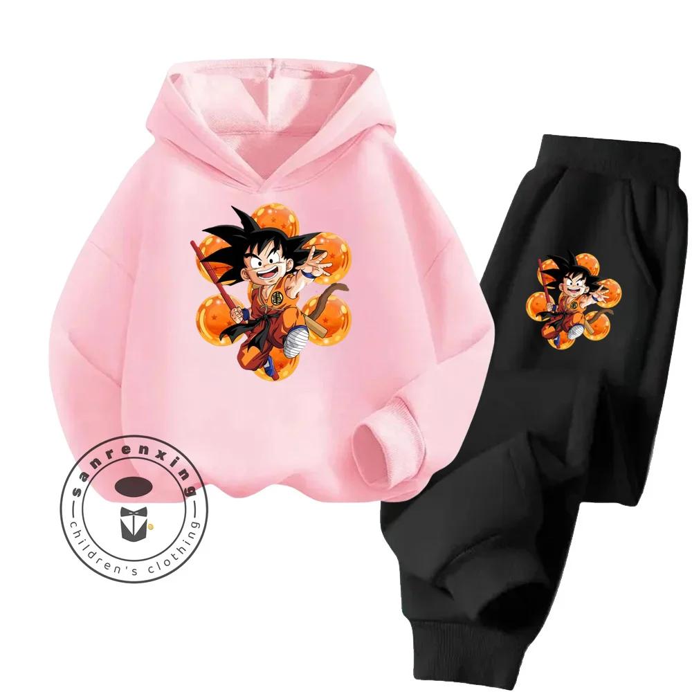 Dragon Ball Cartoon Themed Series Children Boys Girls Rich Elements Design Long Sleeve Hoodie Set Suitable for Fall Winter Wear