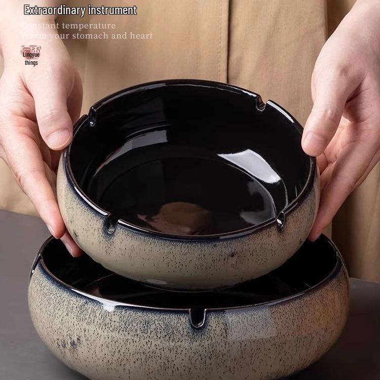 Retro Ceramic Ashtray - Large, Creative Design for Home or Office Anti-Fly Ashtray
