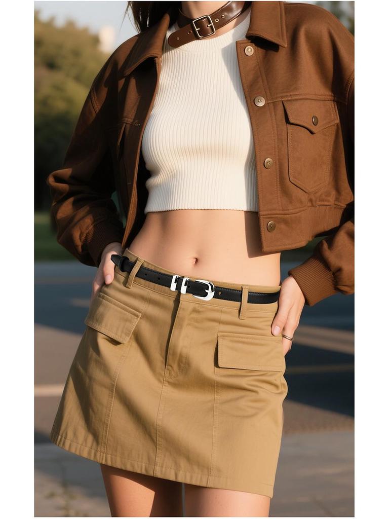 Luxury Women's Classic Cowhide Leather Belt with American Retro Style Pin Buckle