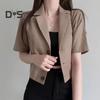 Ženy Letní oblek Kabát Klopa Krátký rukáv Jednořáskové Knoflíky Knoflík Krátký oblek Bunda Jednobarevný Volný střih Business Outwear