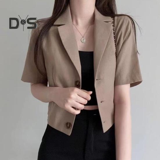 Ženy Letní oblek Kabát Klopa Krátký rukáv Jednořáskové Knoflíky Knoflík Krátký oblek Bunda Jednobarevný Volný střih Business Outwear