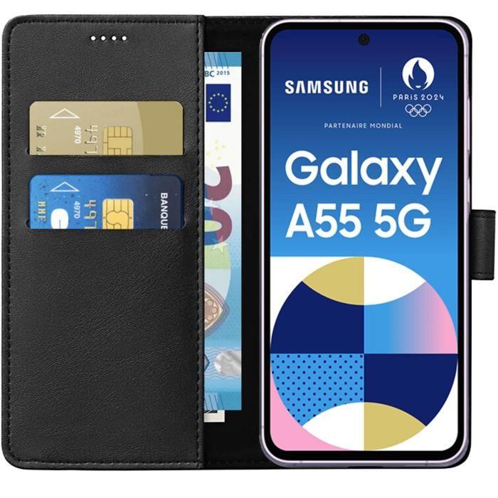 Case - Phonillico® - Samsung Galaxy A55 5G - Black - Leather Effect - Stand Function