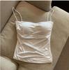 Ruched Sleeveless Camisole Top for Women Summer Thin Strap Slim Fit Casual Tank Top Stretch Fabric Lightweight Layering Shirt
