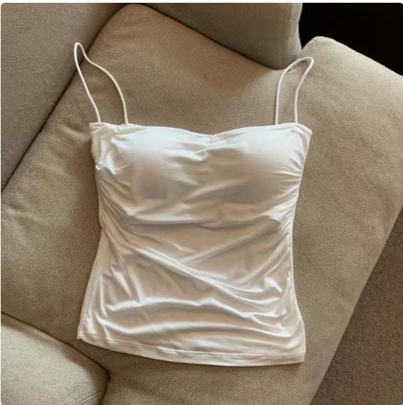 Ruched Sleeveless Camisole Top for Women Summer Thin Strap Slim Fit Casual Tank Top Stretch Fabric Lightweight Layering Shirt