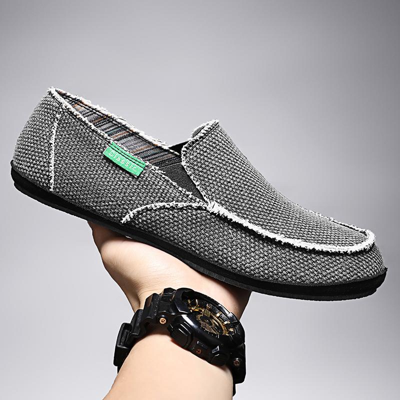 Men's Breathable Casual Canvas Slip Shoes Comfort Slip-on Loafer Soft Penny Loafers for Men Lightweight Driving Boat Shoes 39-48