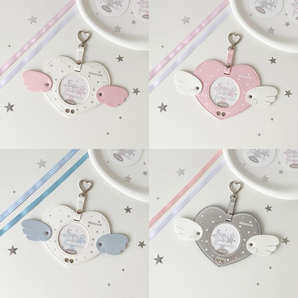 Love Heart Wings ID Photo Photocard Frame with Keychain Idol Card Display Protector  Girls Gift