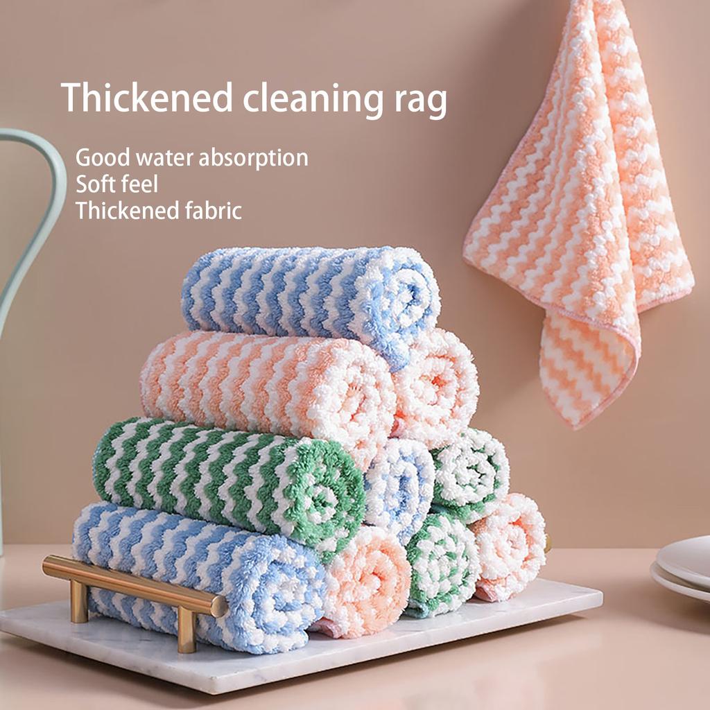 Coral Fleece Dish Towel Kitchen Cleaning Lazy Cloth Wave Pattern Non-stick Oil Scouring Pad