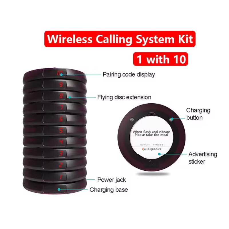 Restaurant Pager Wireless Calling System 1 with 10 Round Wireless Meal Picker for Cafe Milk Tea Shop Gourmet City Food Truck