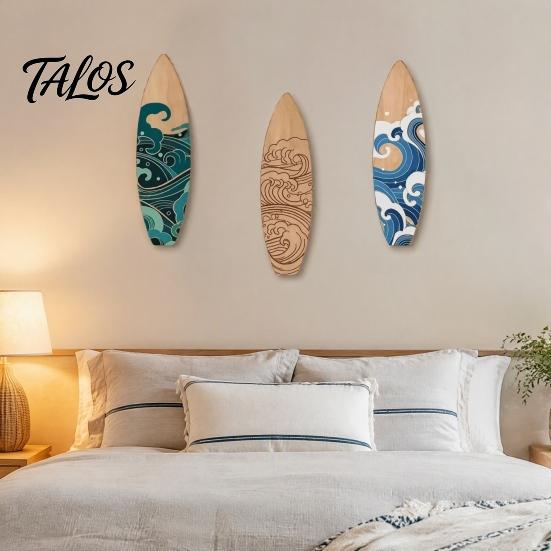 Seaside Style Ornaments 3 Pcs Summer Surfboard Wall Decor, Wooden Beach Signs, Coastal Rustic House Decor Theme Art Hanging Decorations for