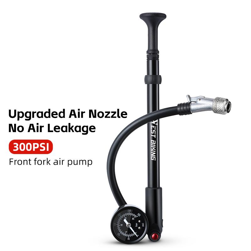 WEST BIKING 300PSI High Pressure Bicycle Pump With Gauge for Fork & Rear Suspension Portable Presta Schrader Valve Inflator