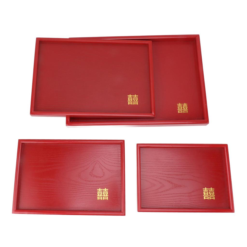 4 szt. Taca do serwowania Styl chiński Czerwona Ślubna Herbata Kawa Talerz na przekąski Drewniany Salaterka na owoce Cukierki Kwadratowa