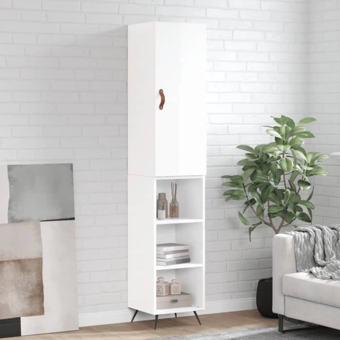 VidaXL Buffet haut Blanc brillant 34,5x34x180 cm Bois d'ingénierie 3198955