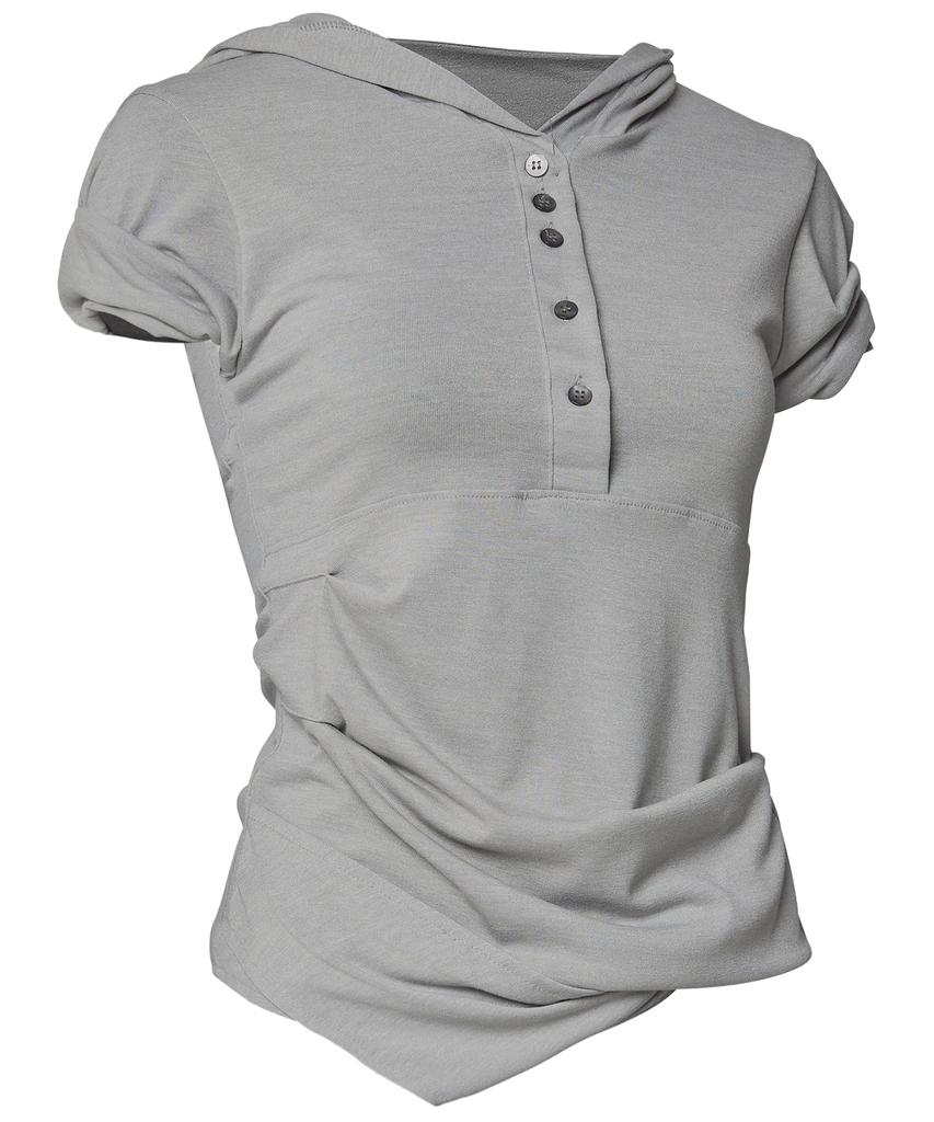 Asymmetrical Draped Hoodie (Fl-127_Gray)