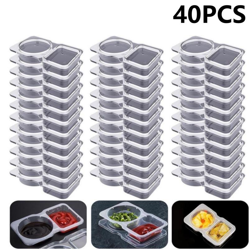 

40Pcs Double Compartment Condiment Container with Lid Snack Containers for to-go Sauce, Sampling, Travel Snack