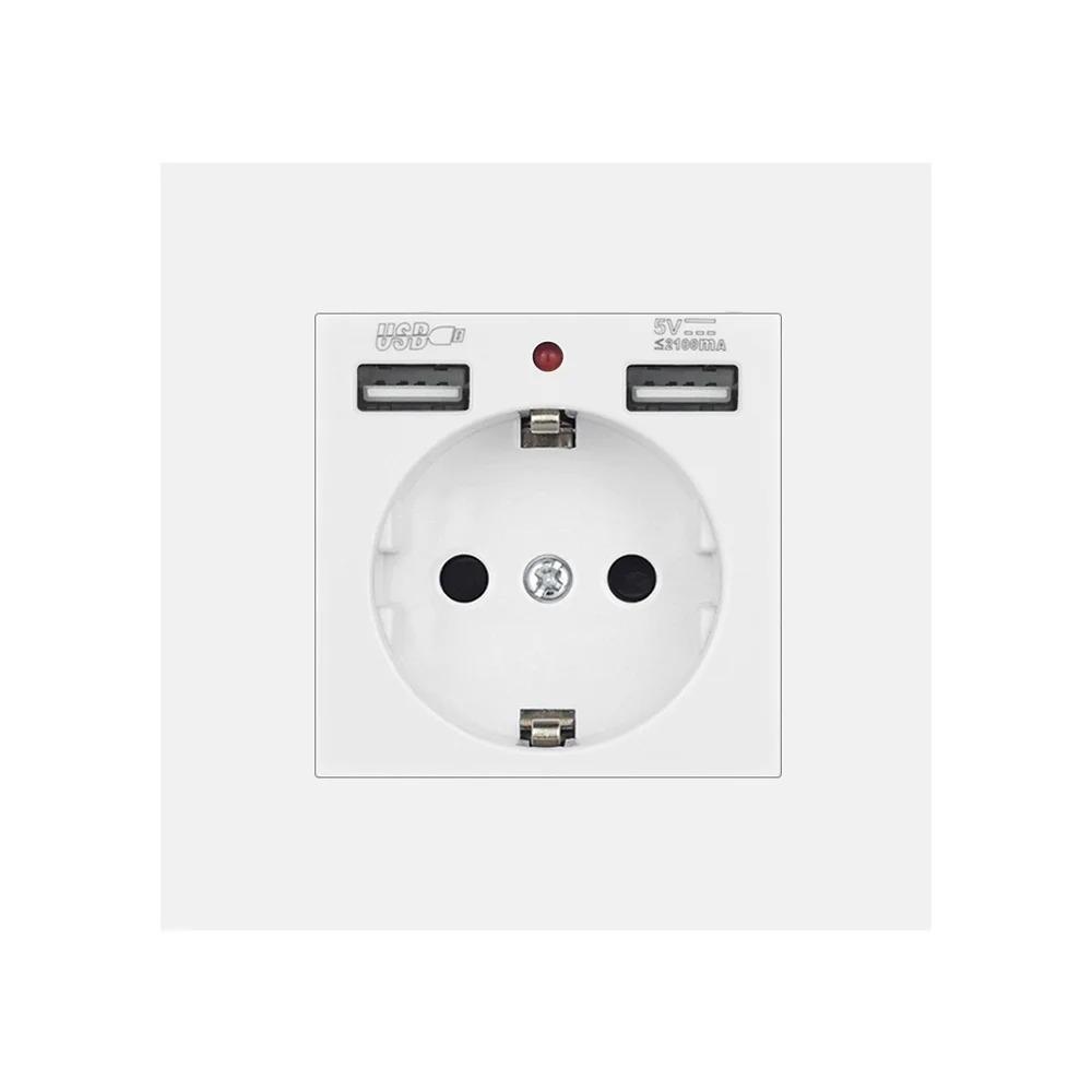 EU Power Socket with USB Charging for Home, Type-C USB Plug 5V 2A, PC Panel 86*86mm, USB Wall Socket with LED ON/OFF, 16A Outlet