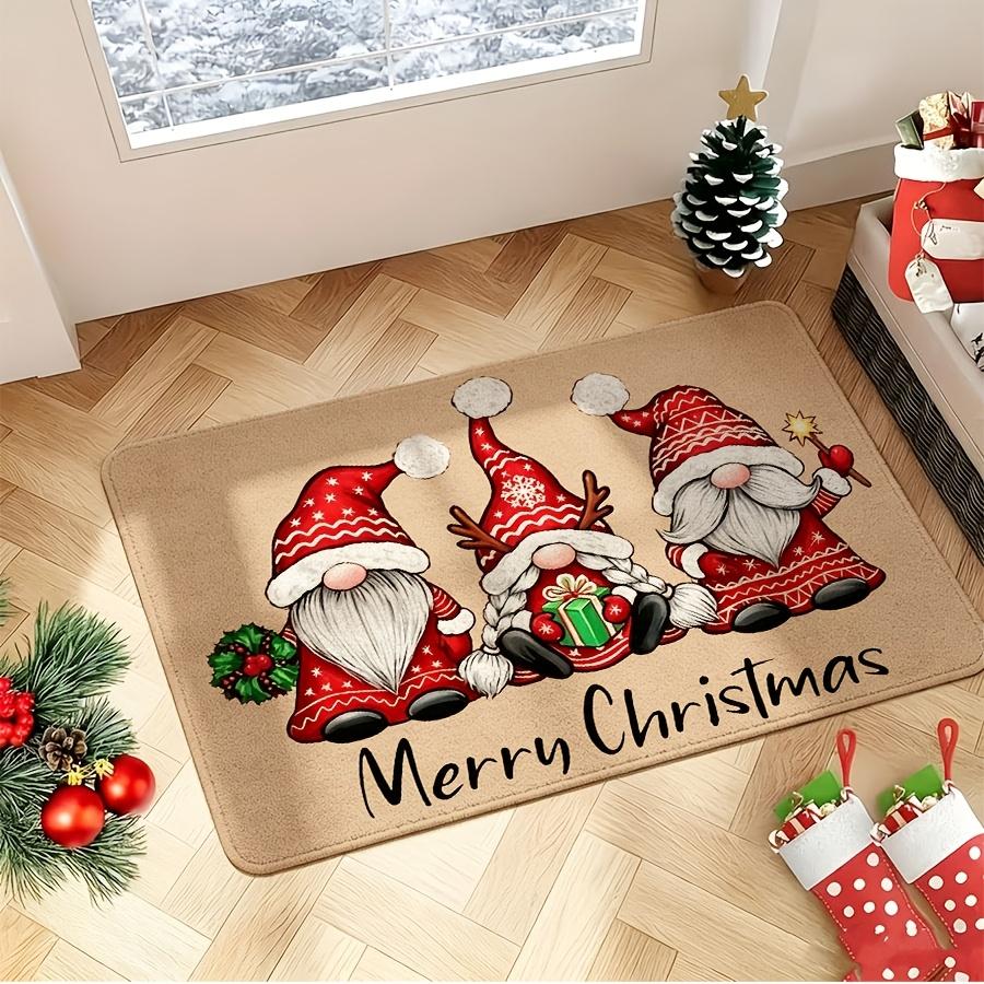 Three Christmas Gnome Print Door Mat Villa Front Entry Patio Sliding Door Home Decor Backyard Seasonal Floor Mat welcome mat