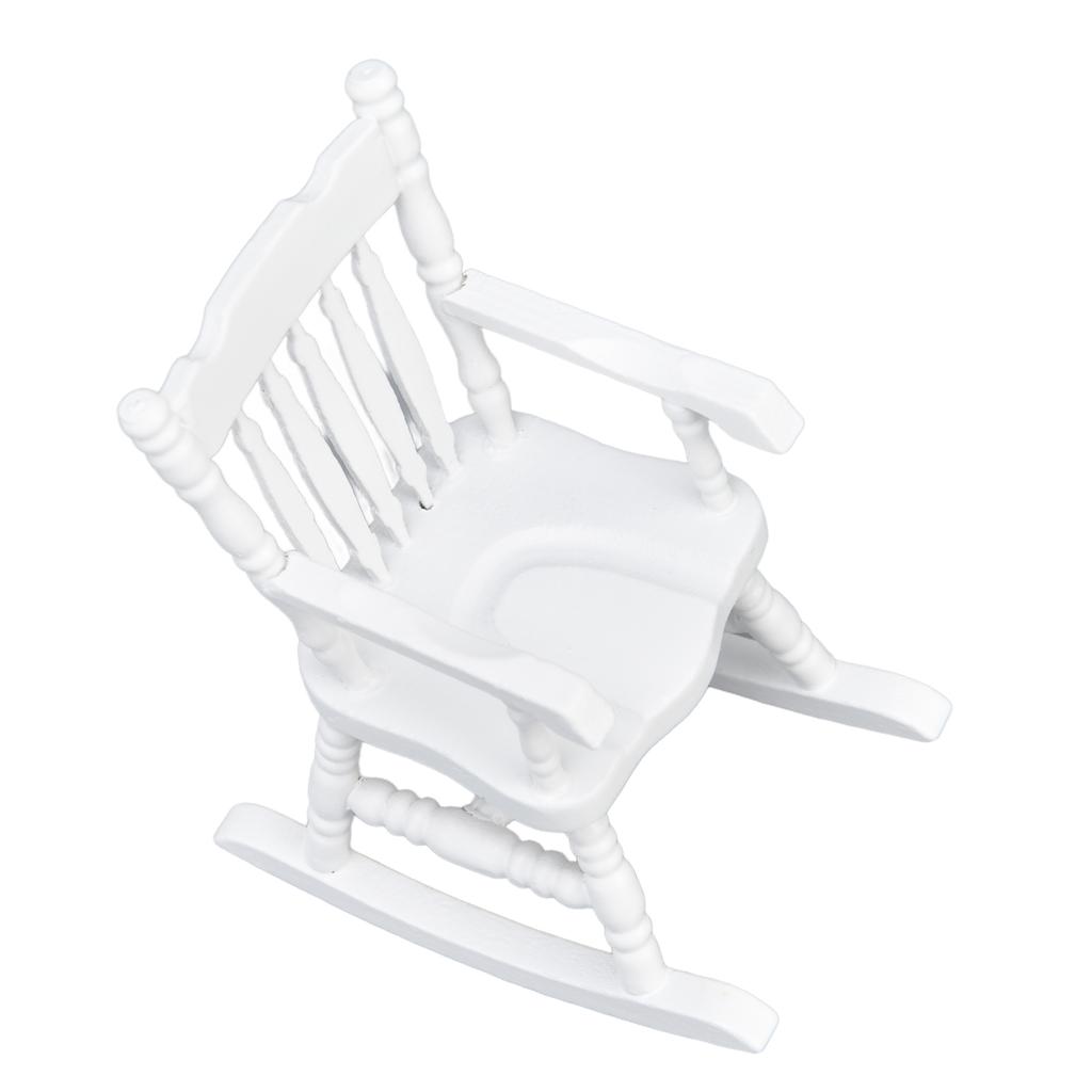 1:12 Dollhouse Chair Wood Doll House Miniature Rocking Chair White Mini Dollhouse Furniture