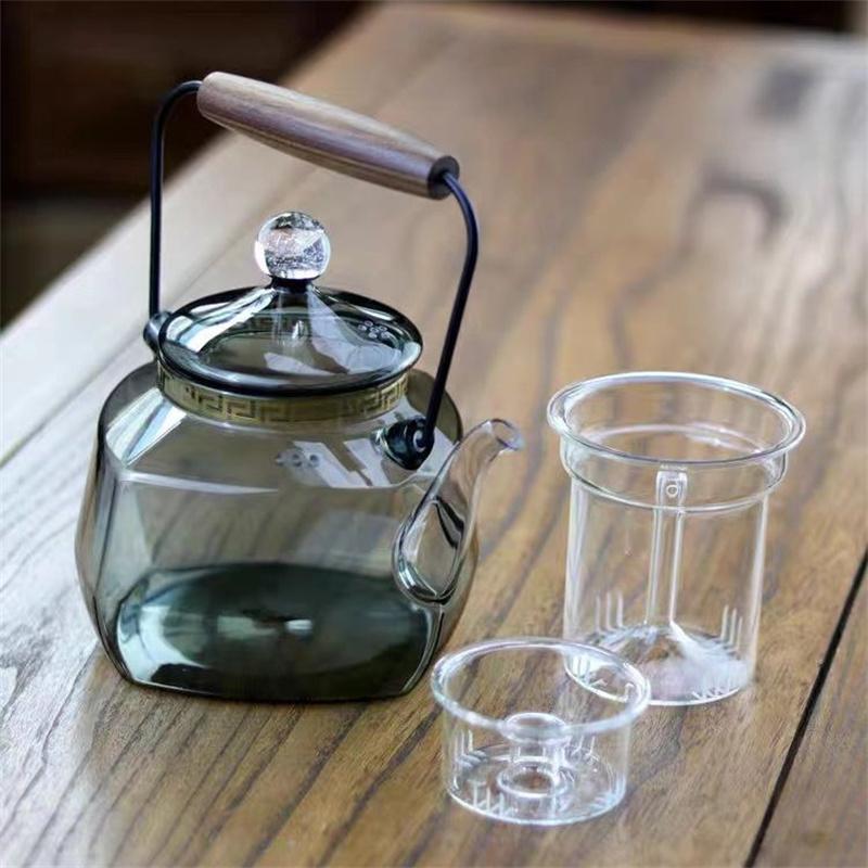 Japanese Square Heat Resistant Glass Teapot Stovetop Safe Tea Kettle for Blooming Tea, Loose Leaf Tea Kung Fu Tea Set