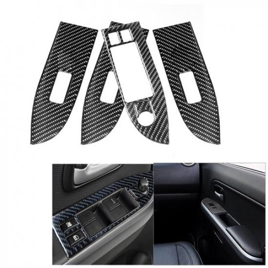 For Suzuki Grand Vitara 2006-13 Carbon Fiber Window Lift Switch Panel Cover Trim