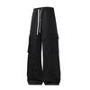 Men's And Women's Casual Solid Color Drawstring Trousers, Men's Loose Sporty Multi-pocket Straight-leg Work Pants