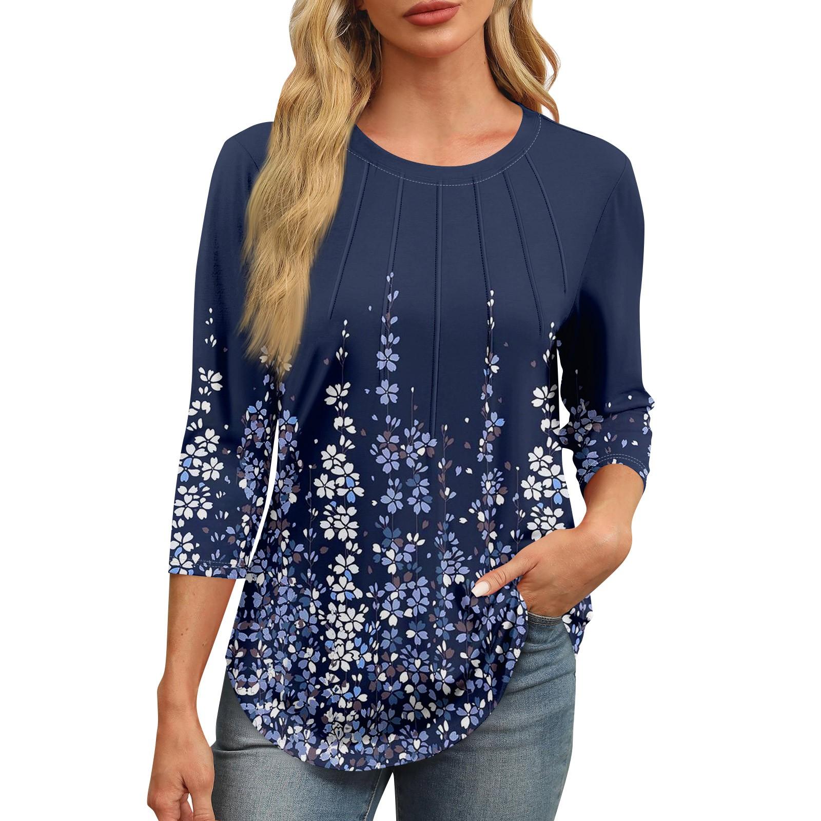 Женская модная футболка с круглым вырезом и рукавом 3/4 с принтом — фото 7