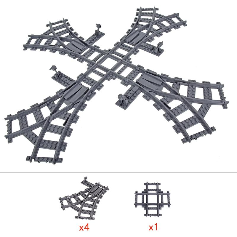 Creative Expert Ideas City Train Single Slip Switch R40 Crossings Rails Tracks Bricks Building Blocks DIY Toys Kids Gift