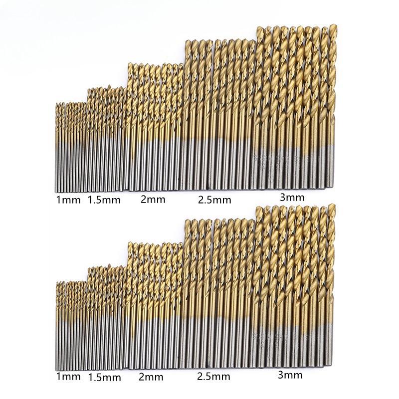 60Pcs/set Titanium-plated Twist Drills Drill Bits, Open-hole Drilling Straight Drilling Round Shank Small Twist Drill Combination