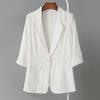 Women Summer Suit Coat Lapel 3/4 Sleeve Slim Fit Casual Jacket Single Button Flap Pockets Solid Color Sunscreen Coat