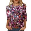 Spring and Autumn Round Neck 3D Glitter Pattern Printed Top Fashionable Casual Long Sleeved Women's T-shirts