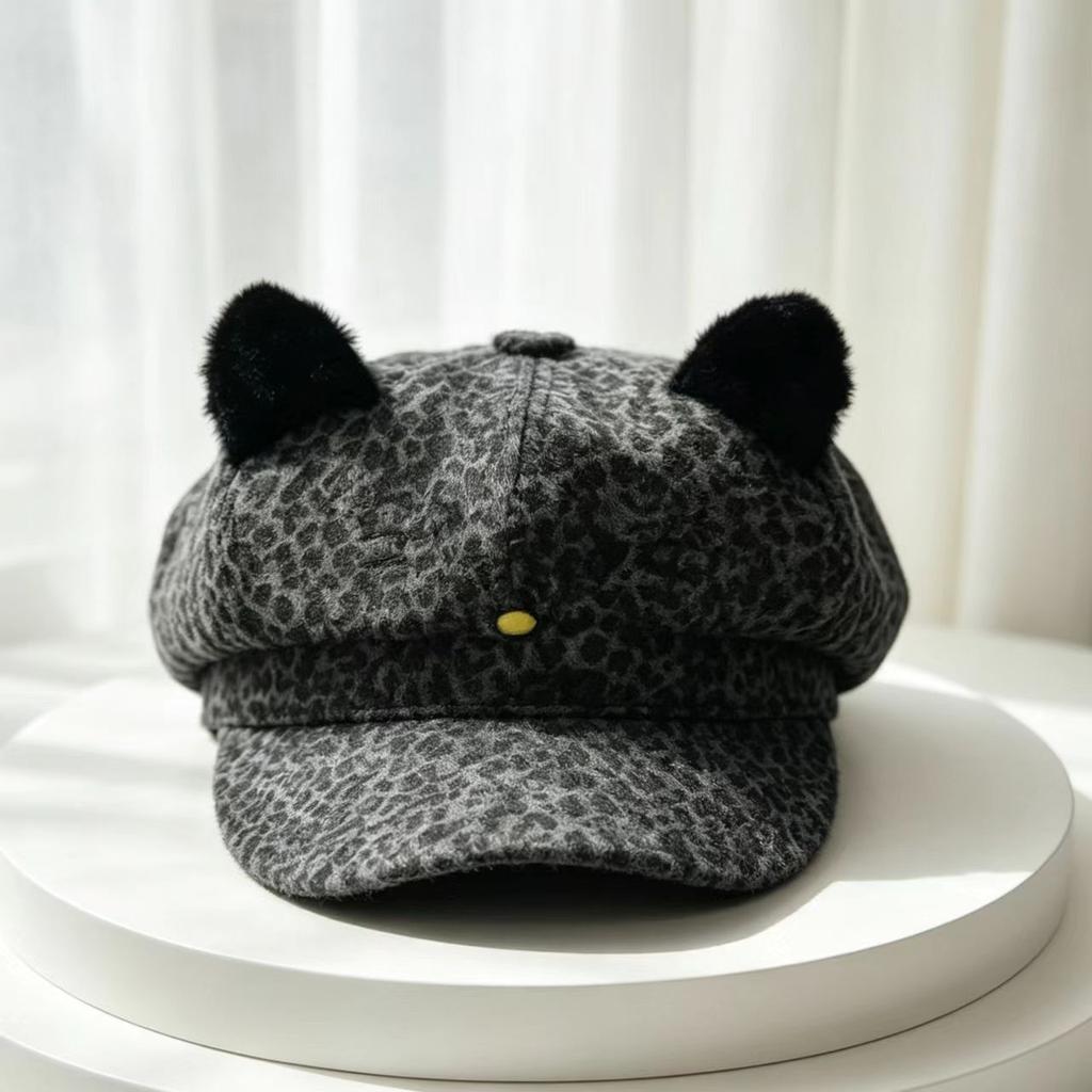 Simple Ears Classic Octagonal Hat Basin Hat Leopard Print Hat Beret Four Seasons Versatile Travel Fashion