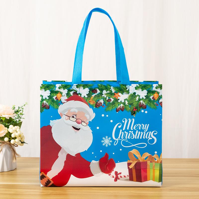 Tote Bags Santa Elk Snowflake Tote Bags  Thickened Non-woven Printed Waterproof Bags Christmas Gift Bags Christmas Decoration