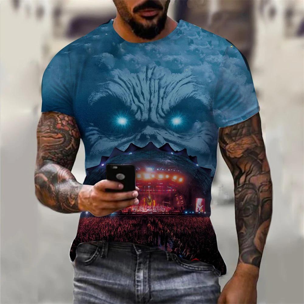 Retro Skull Print Men's Fashion Round-neck Pattern T-shirt