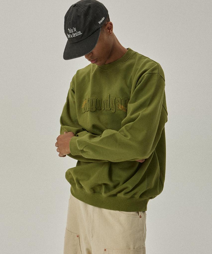 MAGOODGAN Akarit 3324 Logo Applique Olive Khaki Sweatshirt