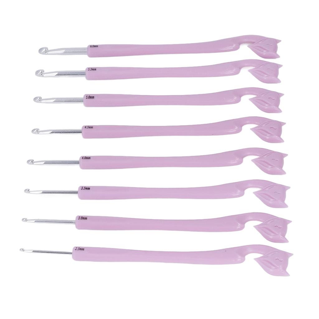 8PCS Aluminum Crochet Hooks Plastic Handle Sweater Needle Home Knitting Tools Multiple Sizes