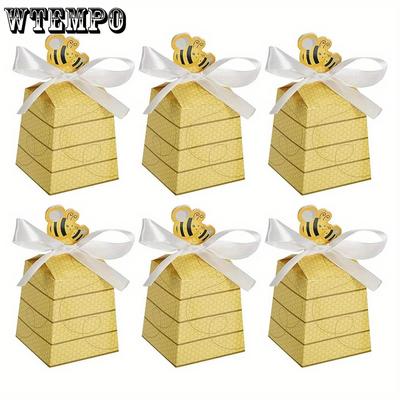 100pcs Bee Gift Boxes Beehive Gift Box with Ribbons Treat Boxes Favors Boxes for Wedding Shower Birthday Parties Festivals Decorations